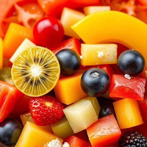 Uma taäa de salada de frutas colorida e apetitosa.
